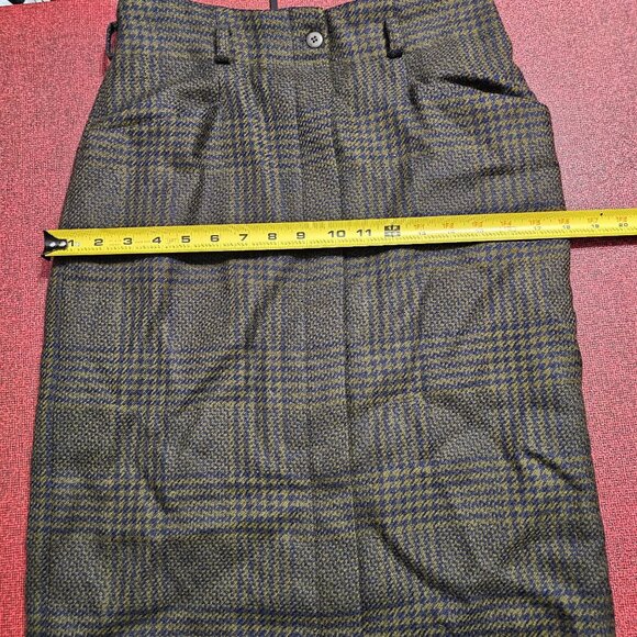 VTG 70s Christian Dior Wool Houndstooth Plaid Skirt 4 Dark Academia Preppy Tweed - Picture 8 of 10